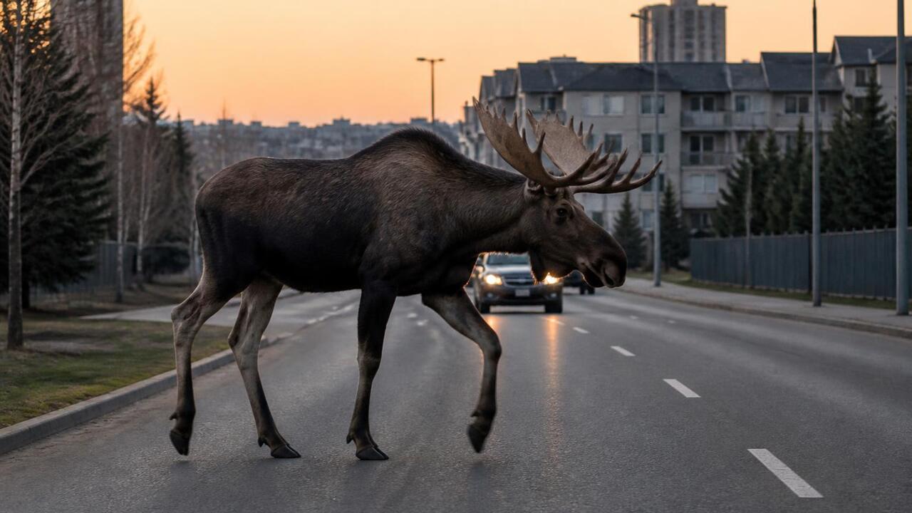 В Казани лось попал под автомобиль на проспекте...